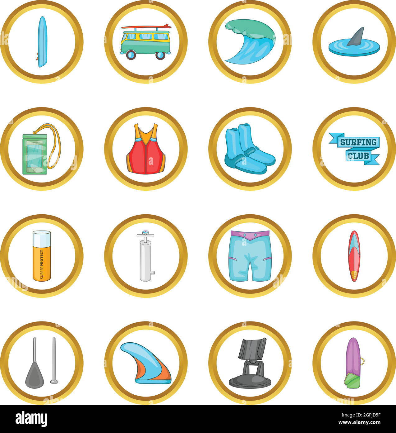 Surf vector set, cartoon style Illustration de Vecteur