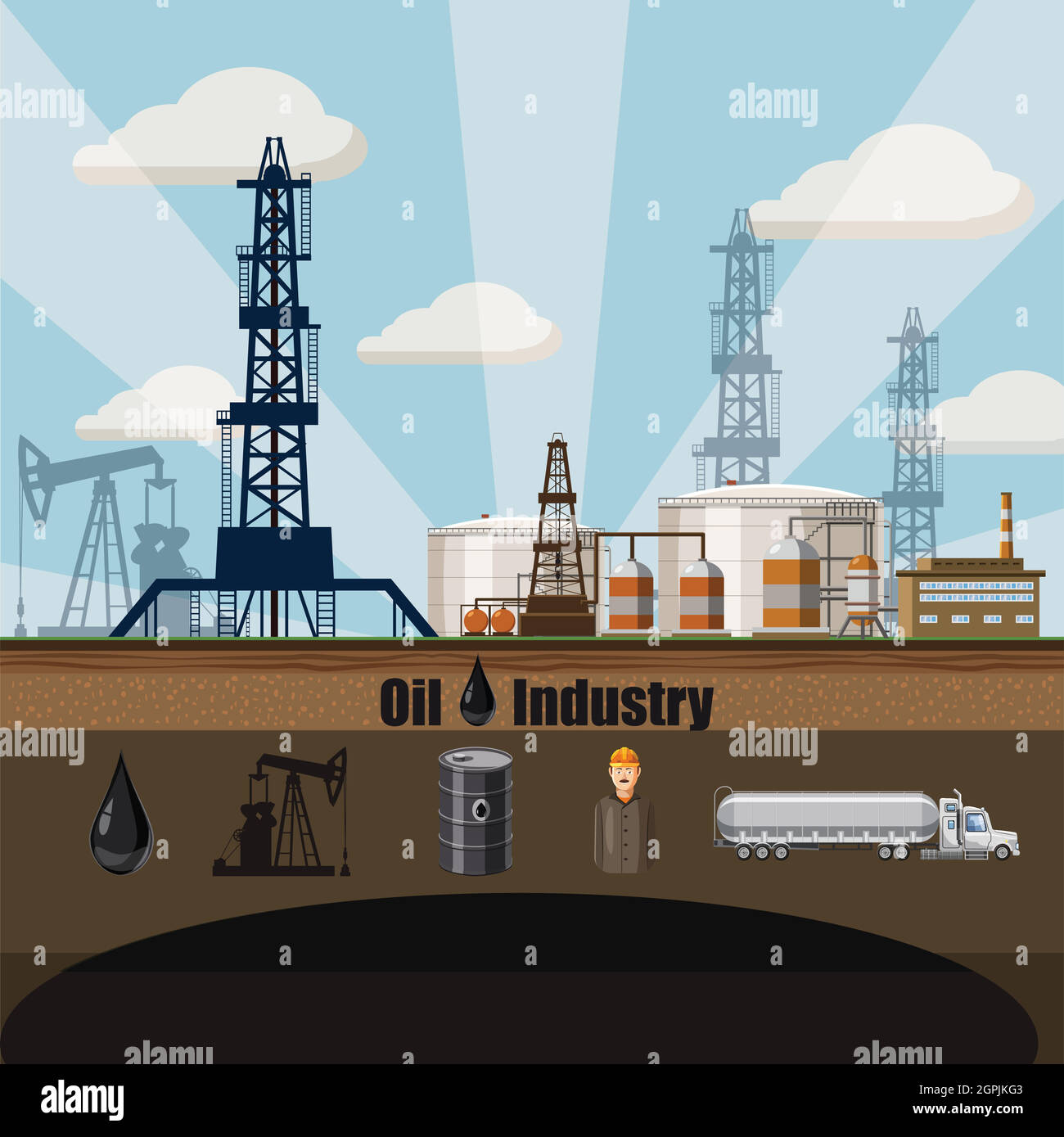 Concept d'usine d'huile, de style cartoon Illustration de Vecteur