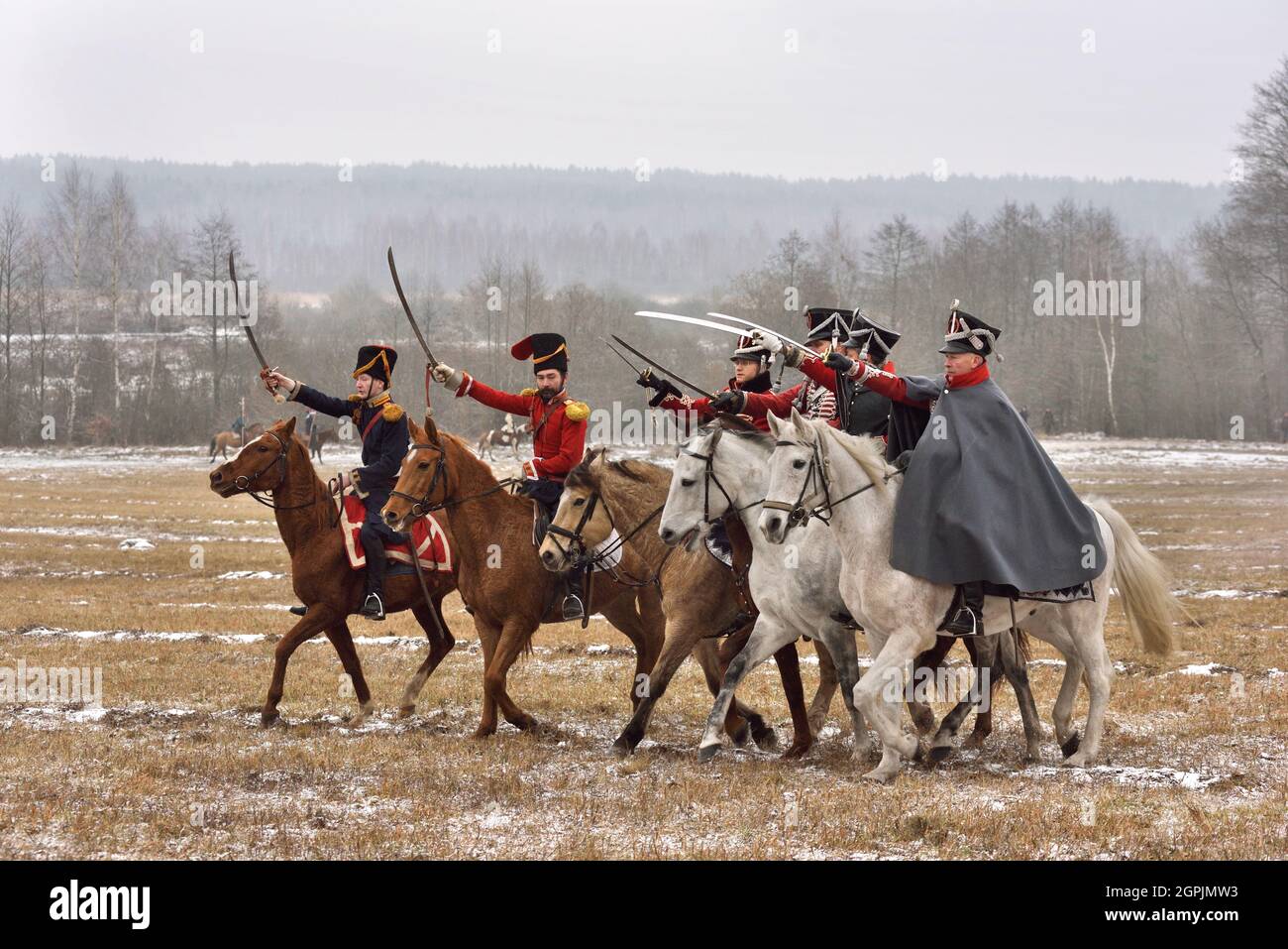 Borisov, Bélarus - 25 novembre 2018 : reconstruction historique la bataille de Berezina dans la guerre napoléonienne entre les armées russes et françaises en 1812. Fin Banque D'Images