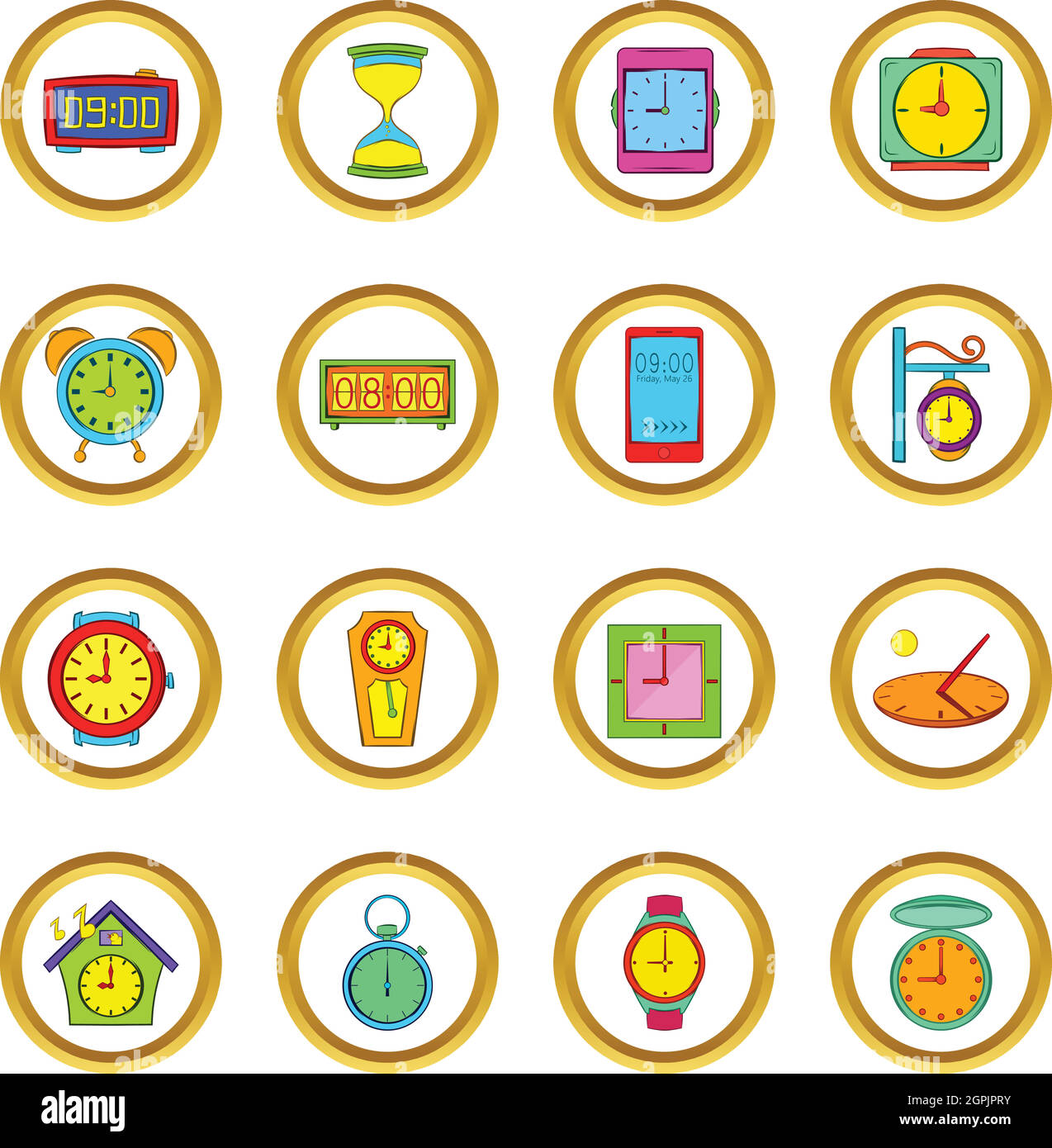 Temps et de l'horloge, cartoon style vector set Illustration de Vecteur