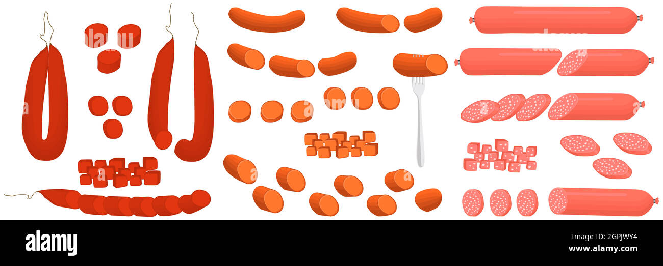Illustration sur le thème grand ensemble différents types charcuterie viande saucisses Illustration de Vecteur