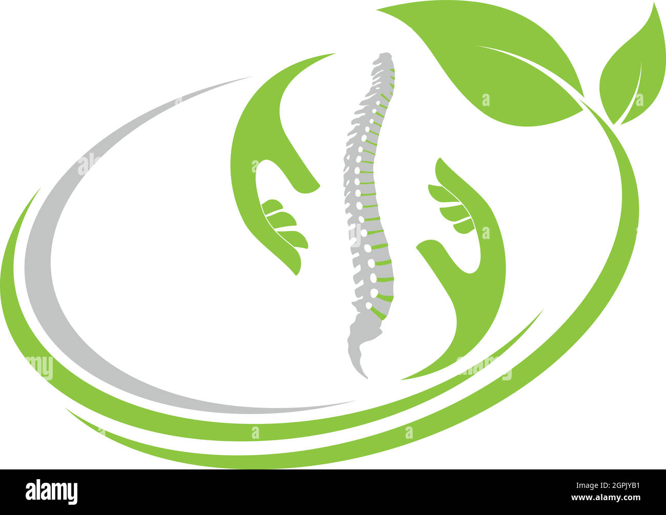 Rachis, deux mains et feuilles, logo Orthopédie, arrière-plan Illustration de Vecteur