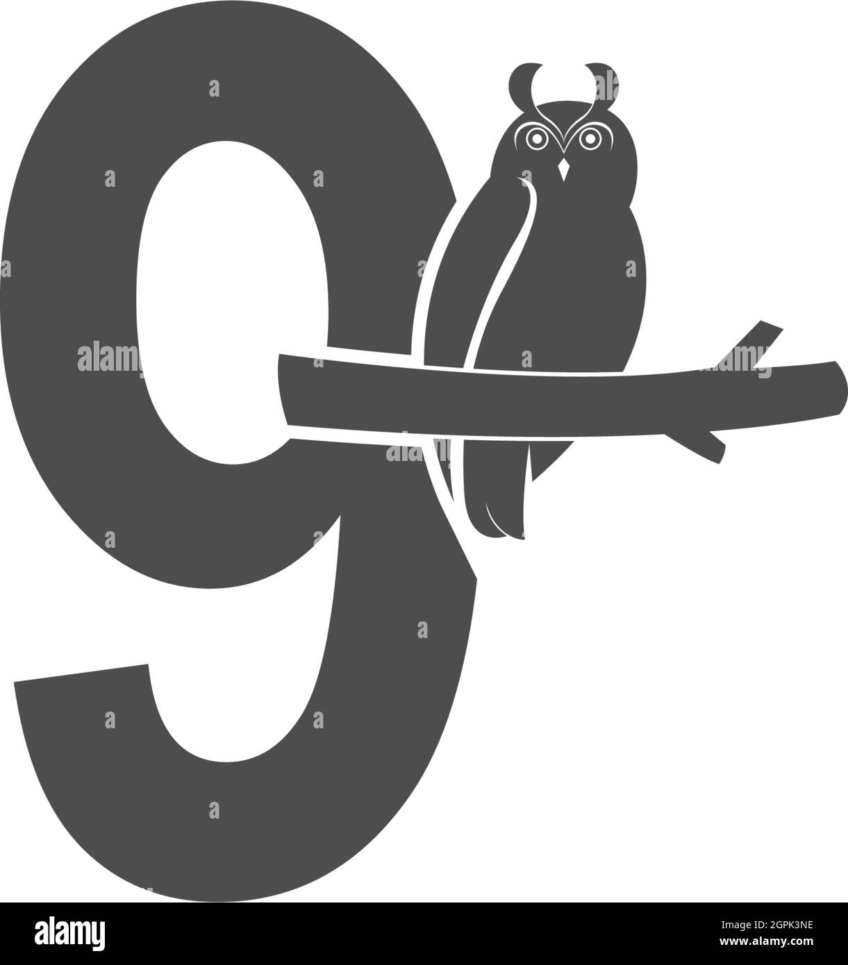Icône de logo numéro 9 avec vecteur de motif hibou Illustration de Vecteur