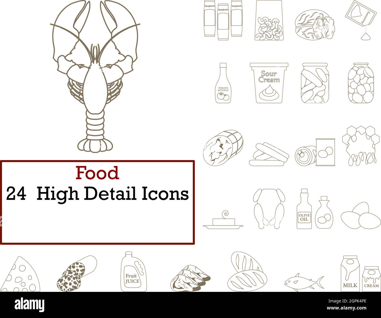 Jeu d’icônes de nourriture Illustration de Vecteur