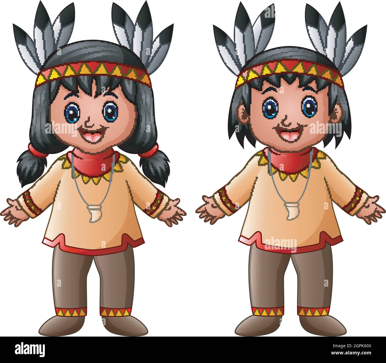 Dessins animés enfants amérindien Illustration de Vecteur