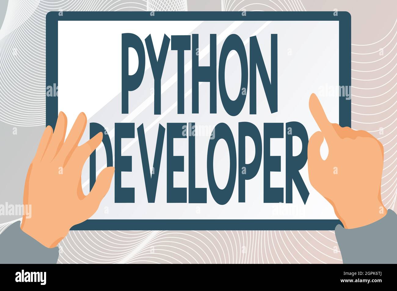 Texte montrant inspiration Python Developer. Photo conceptuelle responsable de l'écriture de la logique d'application Web côté serveur mains Illustration Holding Banque D'Images