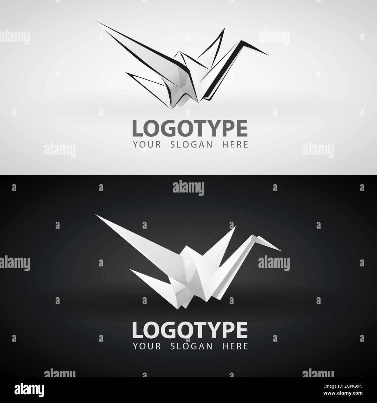 Grue à papier Origami Bird niveaux de gris icône ou logo Design. Blanc isolé logo origami abstrait polygone icône dessins vecteur illustration plat style. Logo représentant un oiseau en papier. Illustration vectorielle papercrane ou Dove sur fond blanc. . Forme polygonale. Illustration de Vecteur