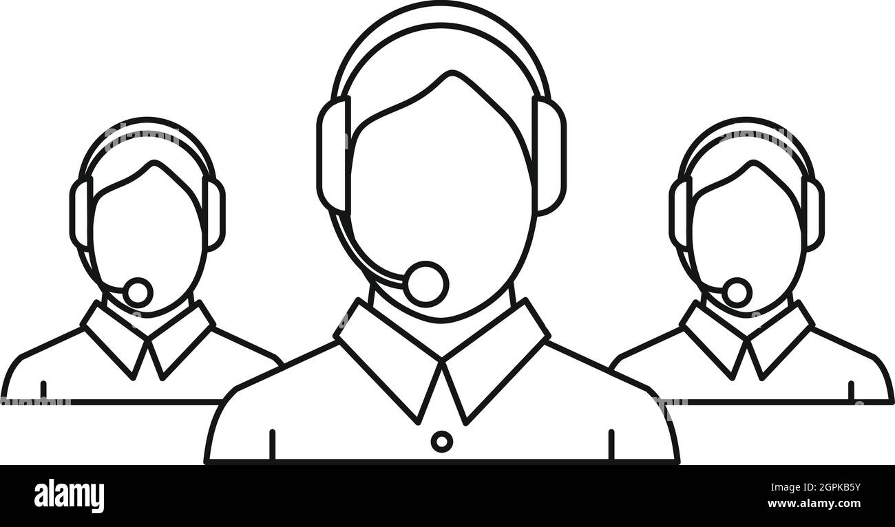 Les travailleurs du centre d'appel, l'icône de style contour Illustration de Vecteur