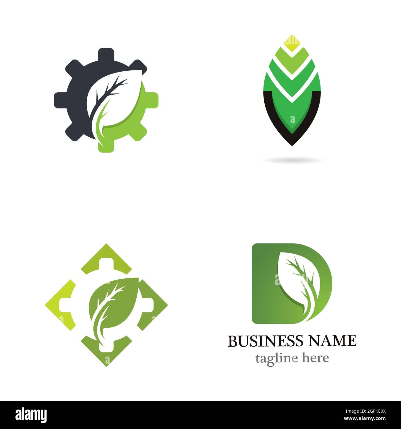 Modèle de logo à vecteur de feuilles avec ensemble d'icônes Banque D'Images