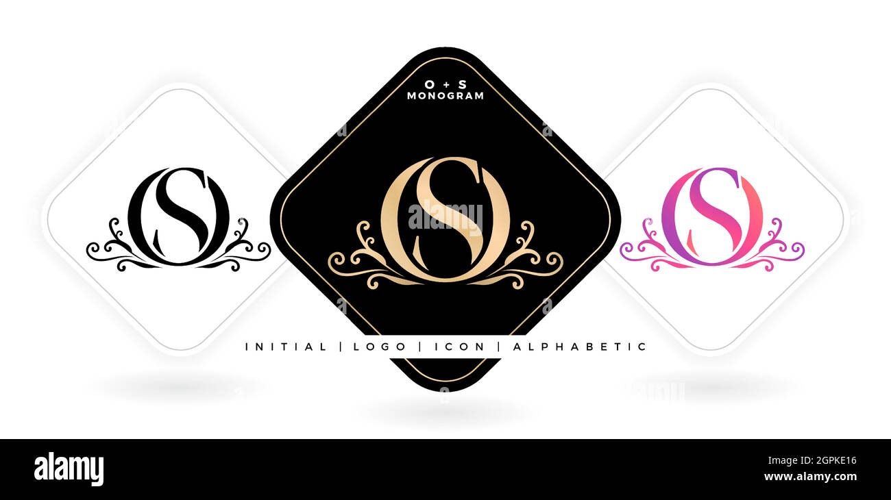 OS lettre initiale et nom graphique, OS Monogram, pour couple de mariage logo monogramme, entreprise de logo et d'icône d'affaires, avec trois couleurs variation des dessins avec des arrière-plans isolés blancs Illustration de Vecteur