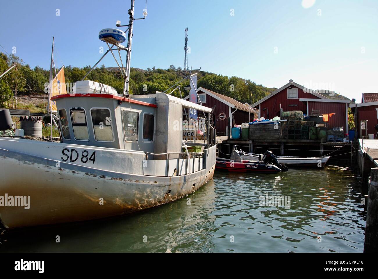 Bateaux de pêche dans le port, Fjällbacka, Suède Banque D'Images