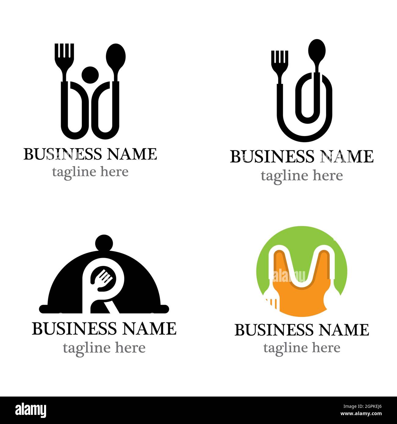 Ensemble d'icônes vectorielles de modèle de logo de cuillère et de fourchette Banque D'Images
