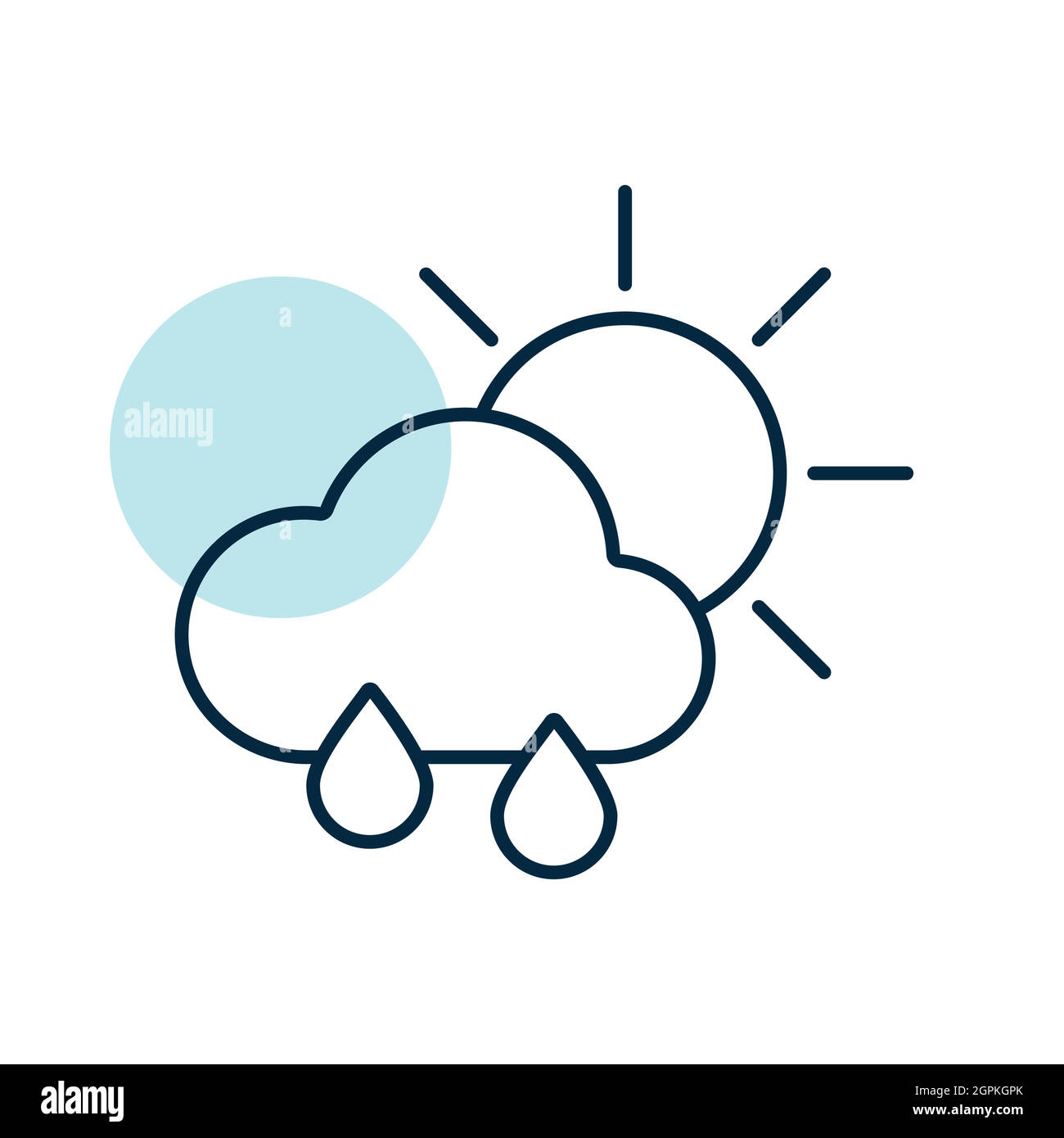 Soleil avec icône de vecteur de nuages de pluie et de gouttes de pluie Illustration de Vecteur