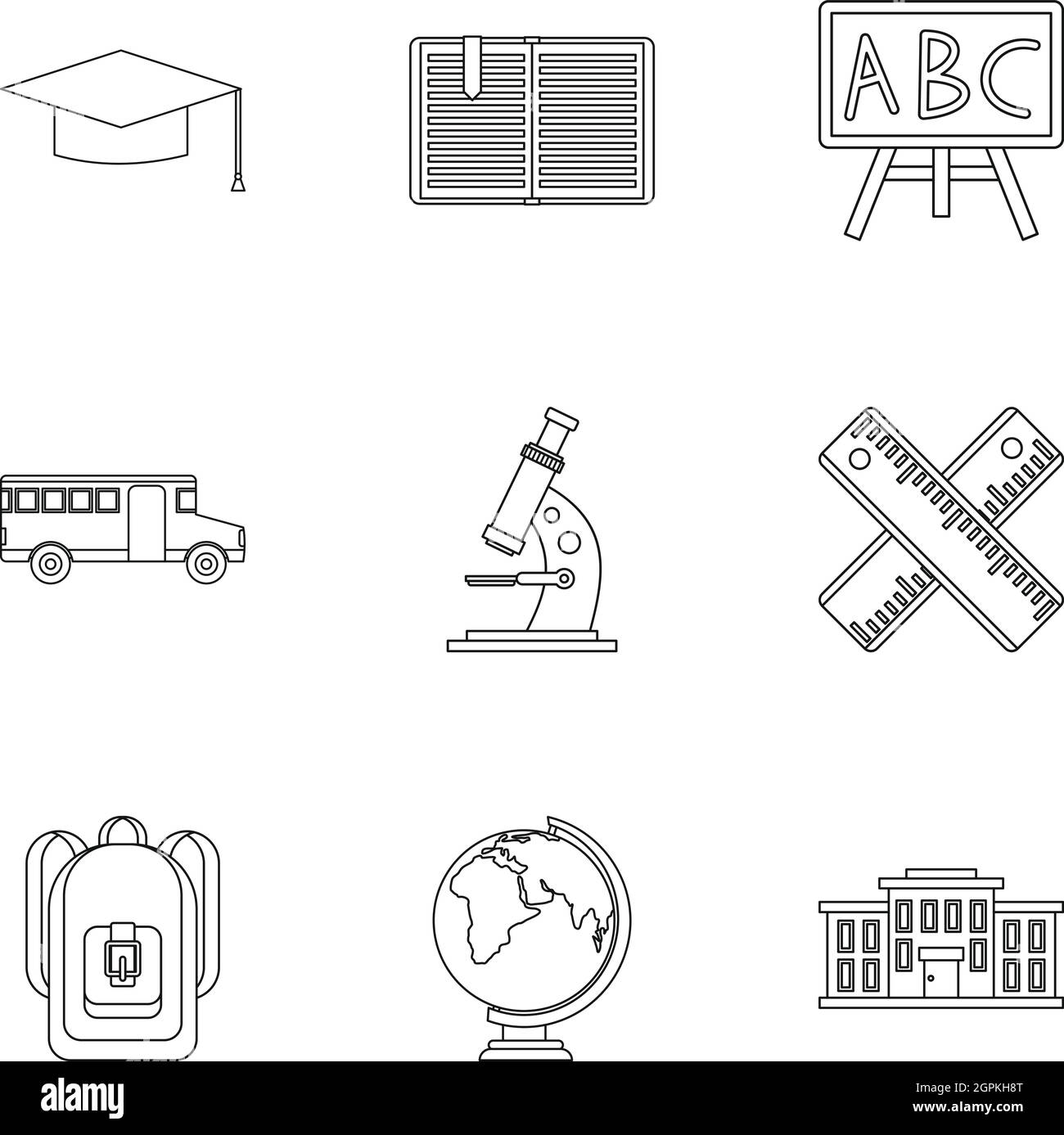 La scolarisation icons set style du contour, Illustration de Vecteur