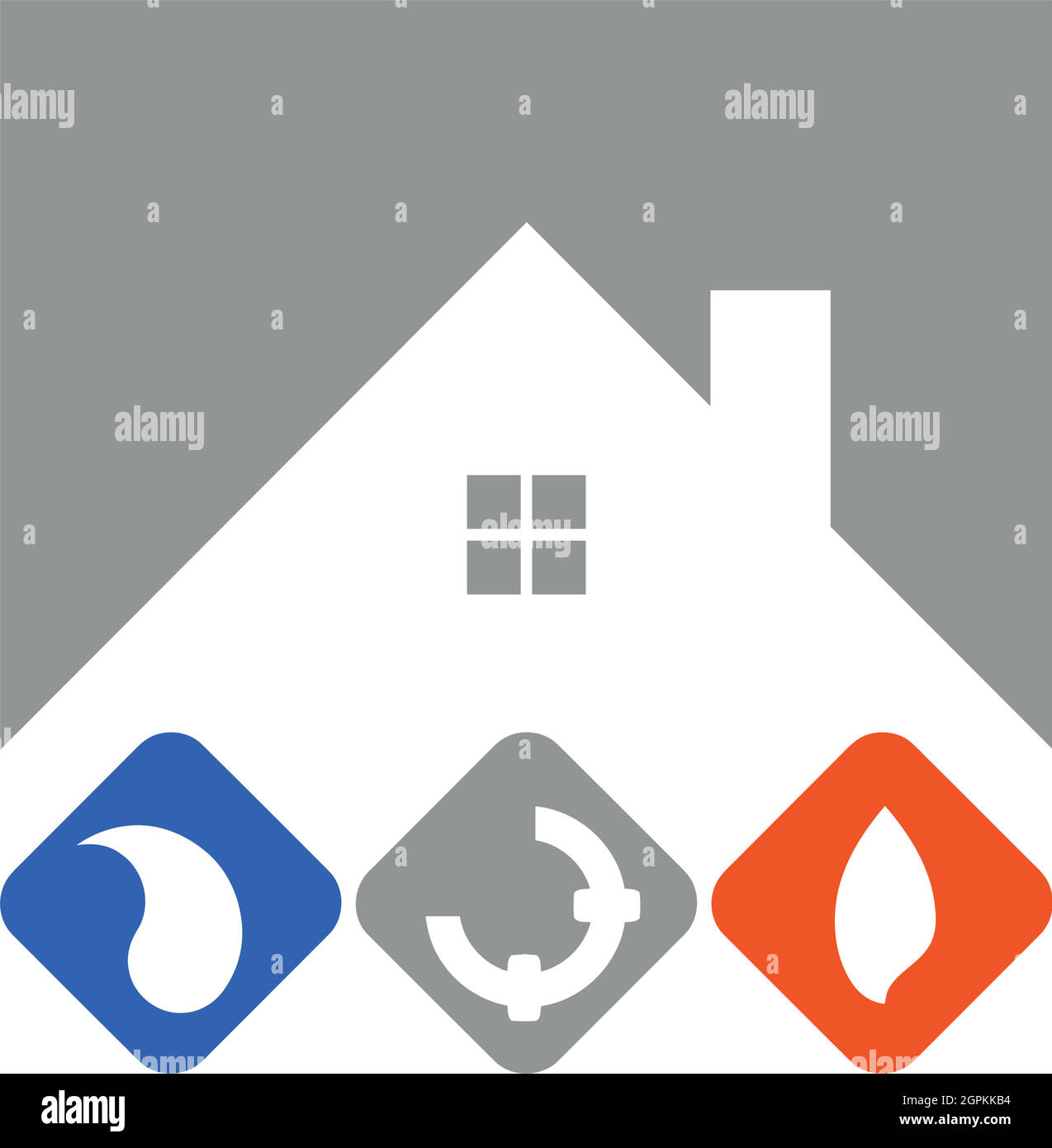 Maison, feu, tuyaux, eau, plombier, logo plombier Illustration de Vecteur