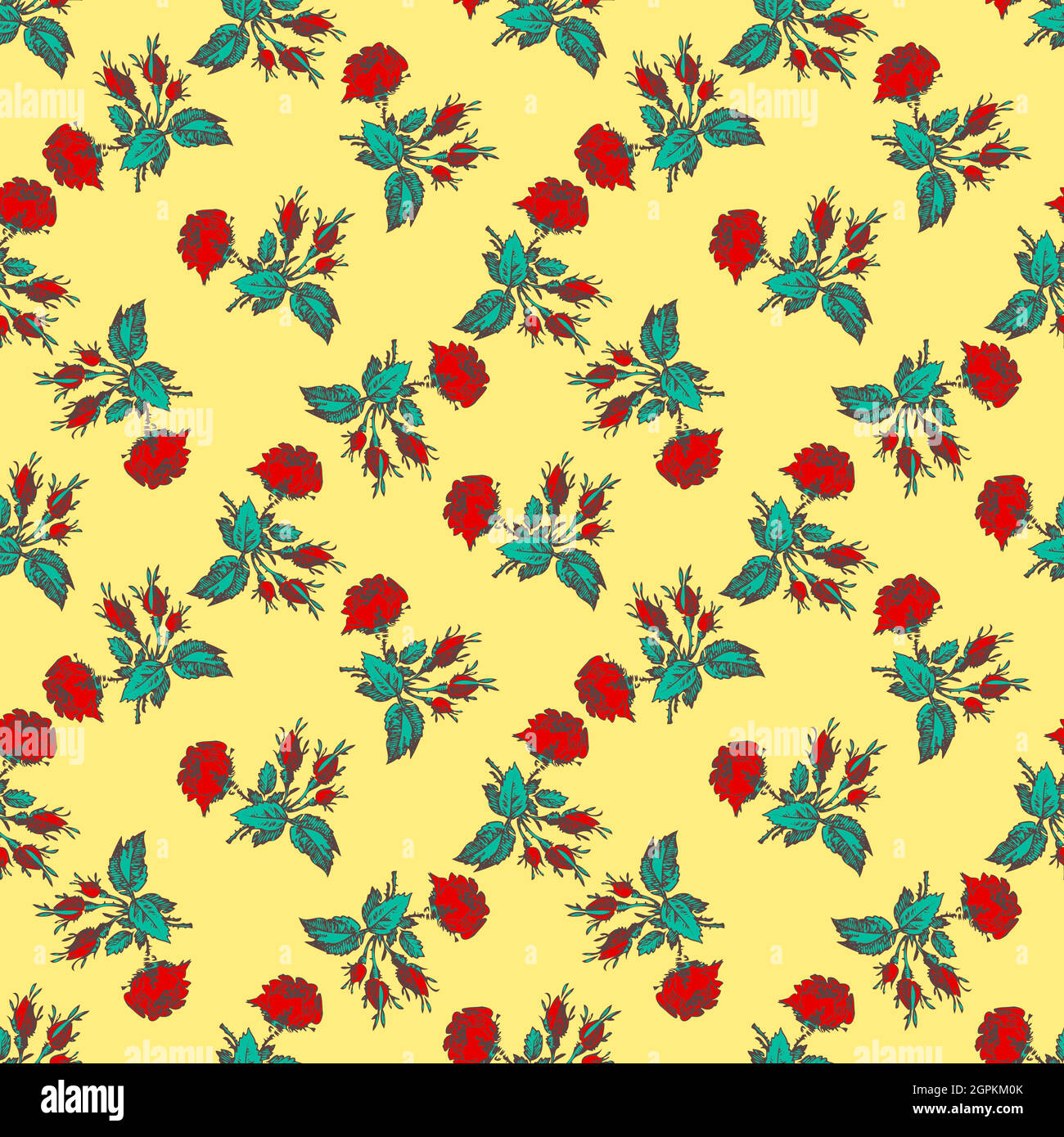 Fleurs dessinées à la main roses, feuilles sans couture motif résumé fond d'écran. Illustration botanique des arts de la ligne. Illustration vectorielle florale dans une couleur tendance jaune pour un motif graphique et un imprimé Illustration de Vecteur