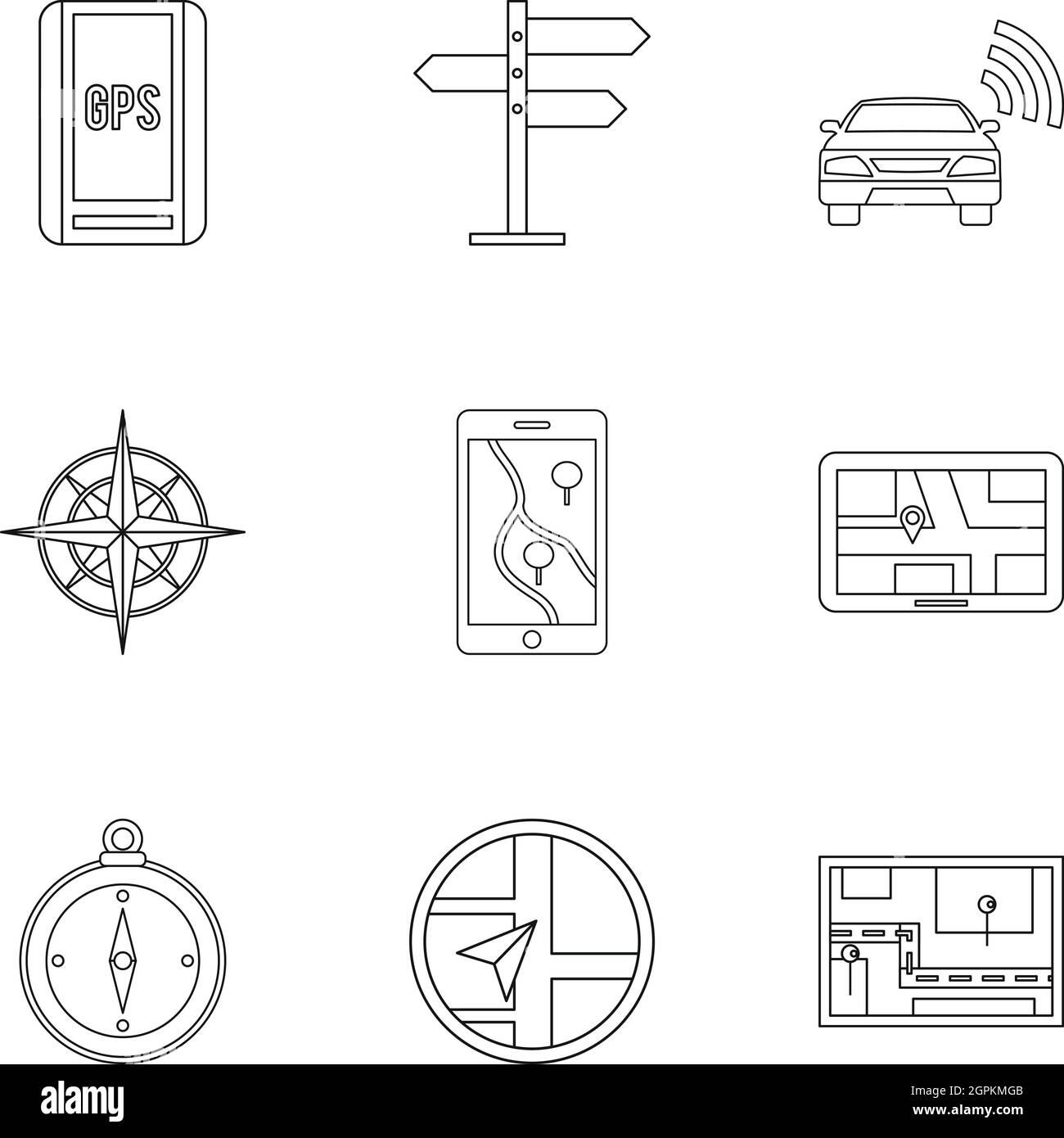 Location icons set style du contour, Illustration de Vecteur
