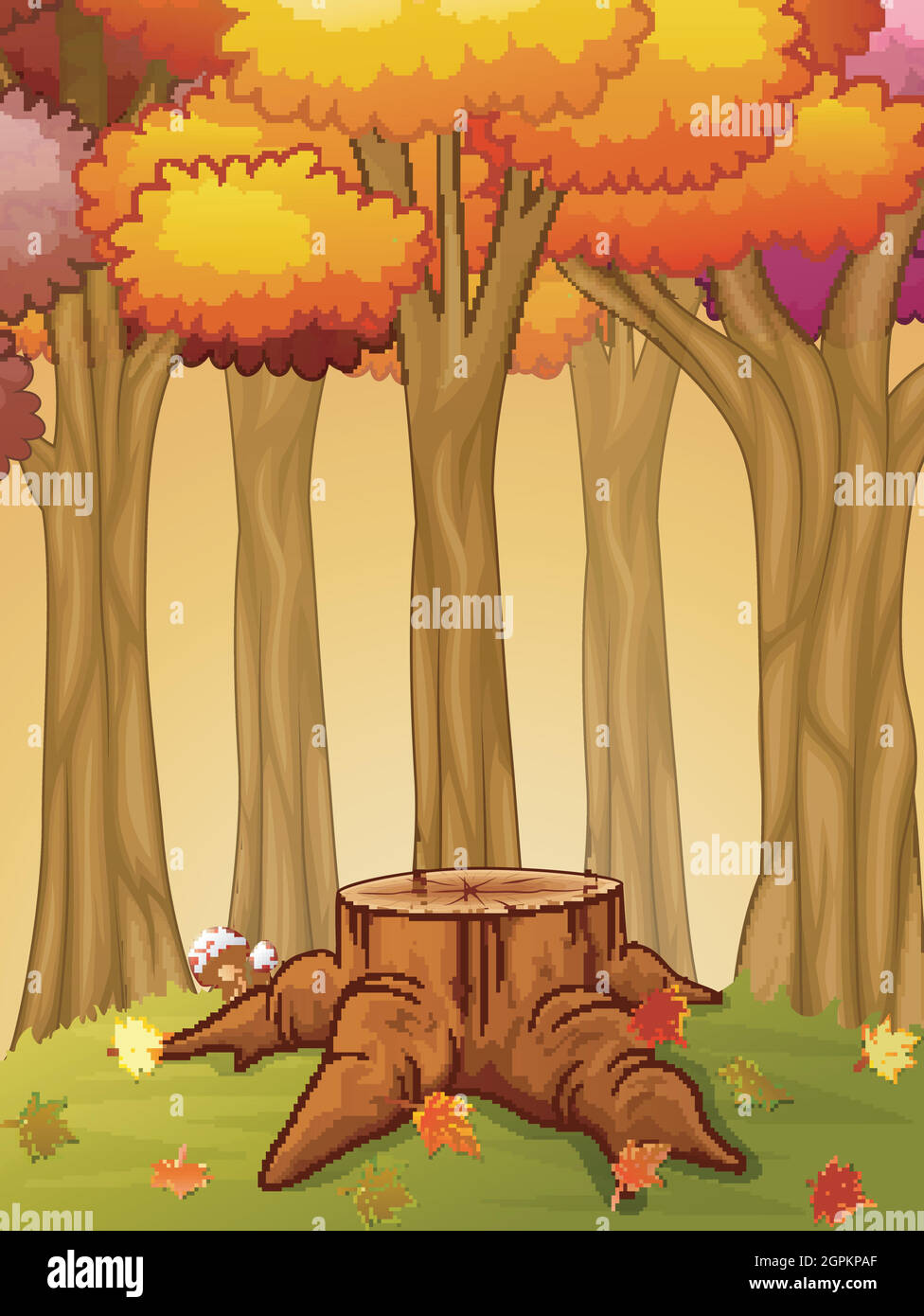 Souche d'arbre et champignon dans la forêt d'automne Illustration de Vecteur
