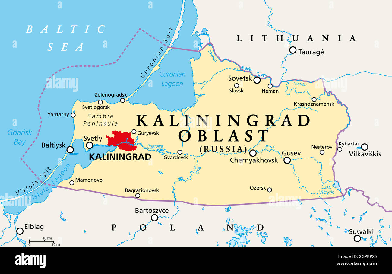 Oblast de Kaliningrad, sujet fédéral de la Russie, carte politique Illustration de Vecteur