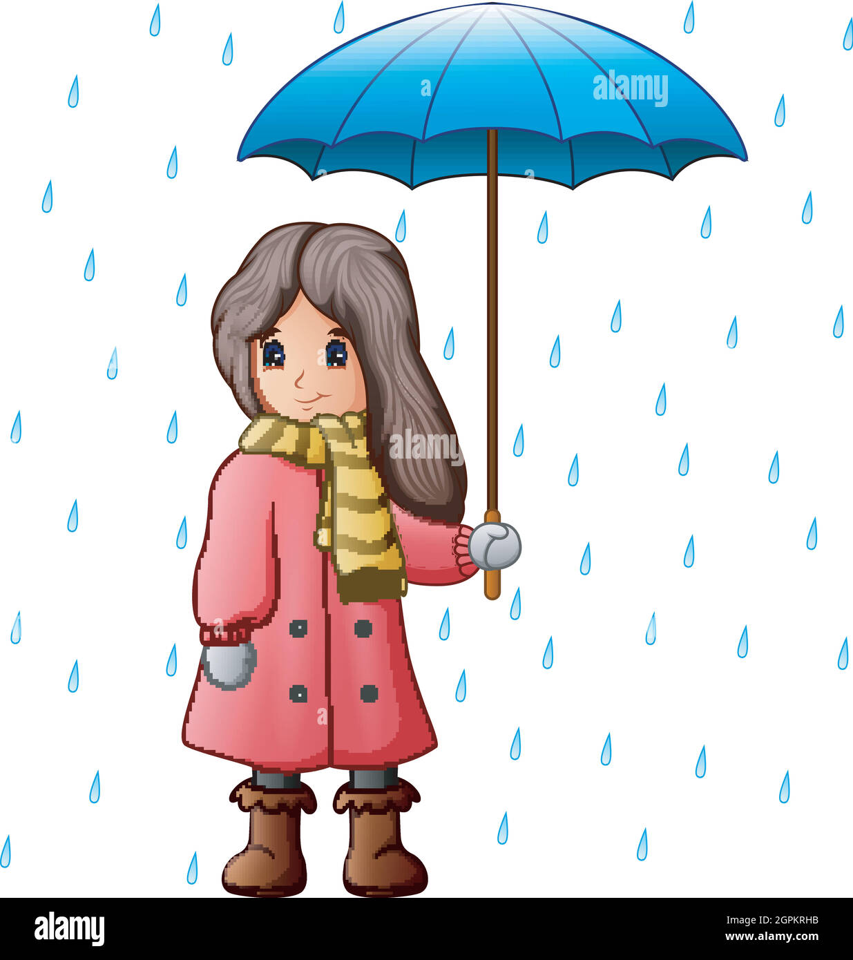 Fille sous des gouttes de pluie avec parapluie Illustration de Vecteur