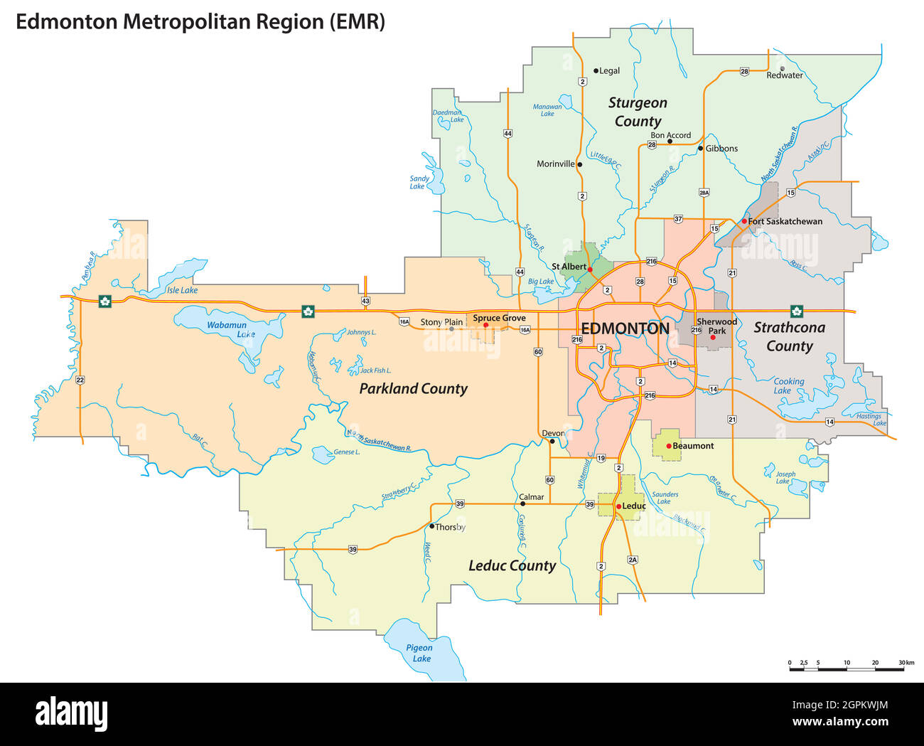 Carte vectorielle administrative de la région métropolitaine d'Edmonton