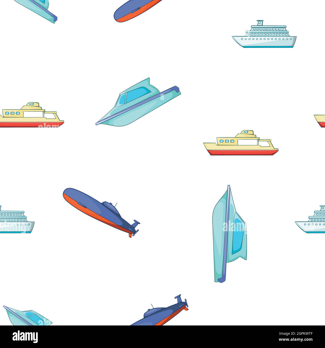 Motif bateaux et bateaux, style dessin animé Illustration de Vecteur
