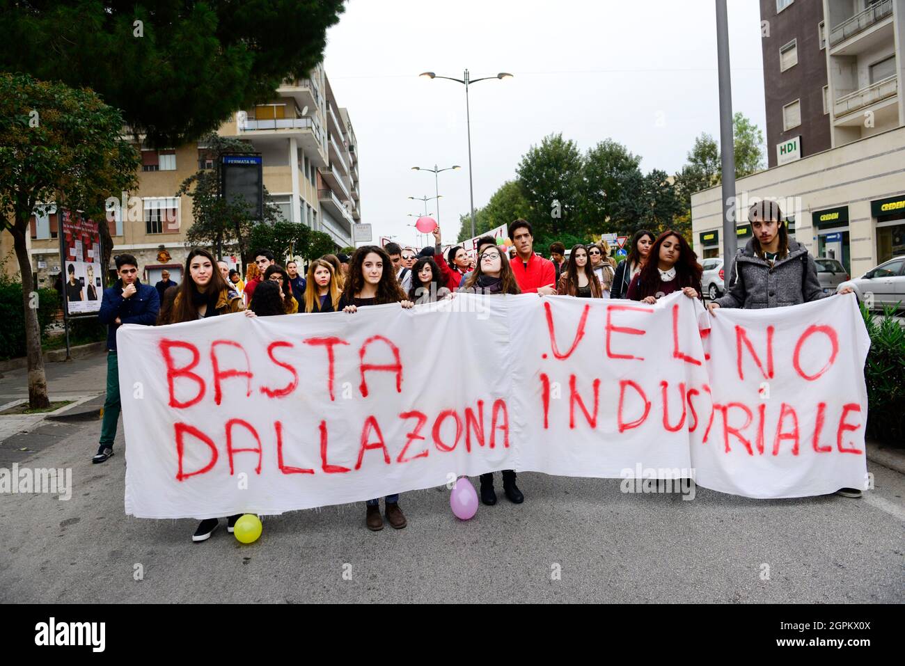 Une manifestation contre une zone industrielle à Syracuse, en Italie. Banque D'Images