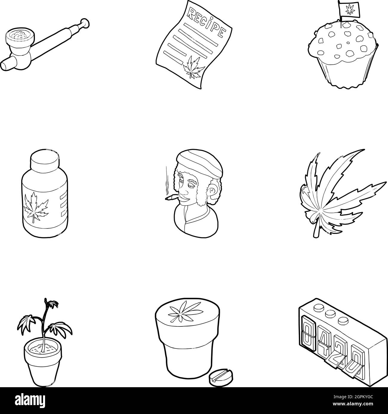 Le Cannabis icons set style du contour, Illustration de Vecteur