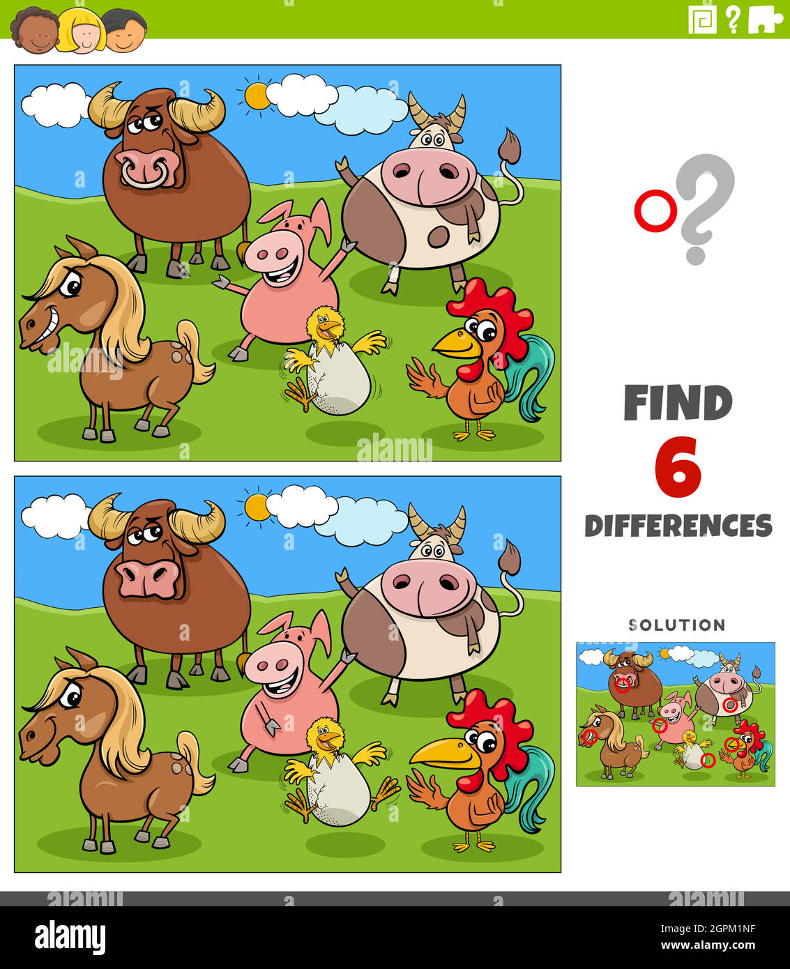 différences jeu éducatif avec les animaux de la ferme de dessin animé Illustration de Vecteur