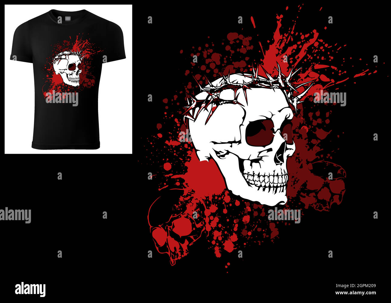 T-shirt à motif tête de mort avec couronne de Thorns Illustration de Vecteur