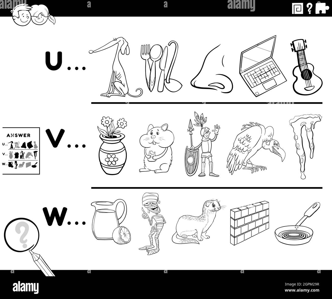 première lettre d'un jeu de mots pour les enfants page de livre de coloriage Illustration de Vecteur