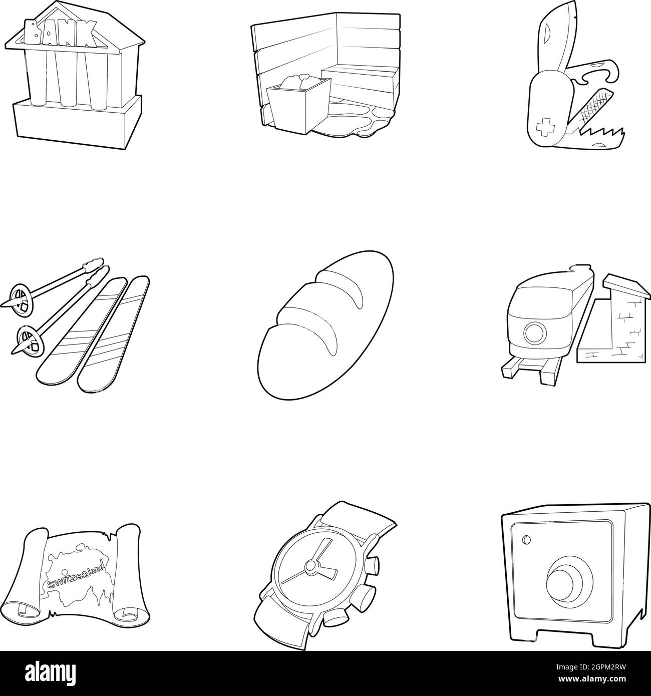 Maison de vacances en Suisse icons set style du contour, Illustration de Vecteur