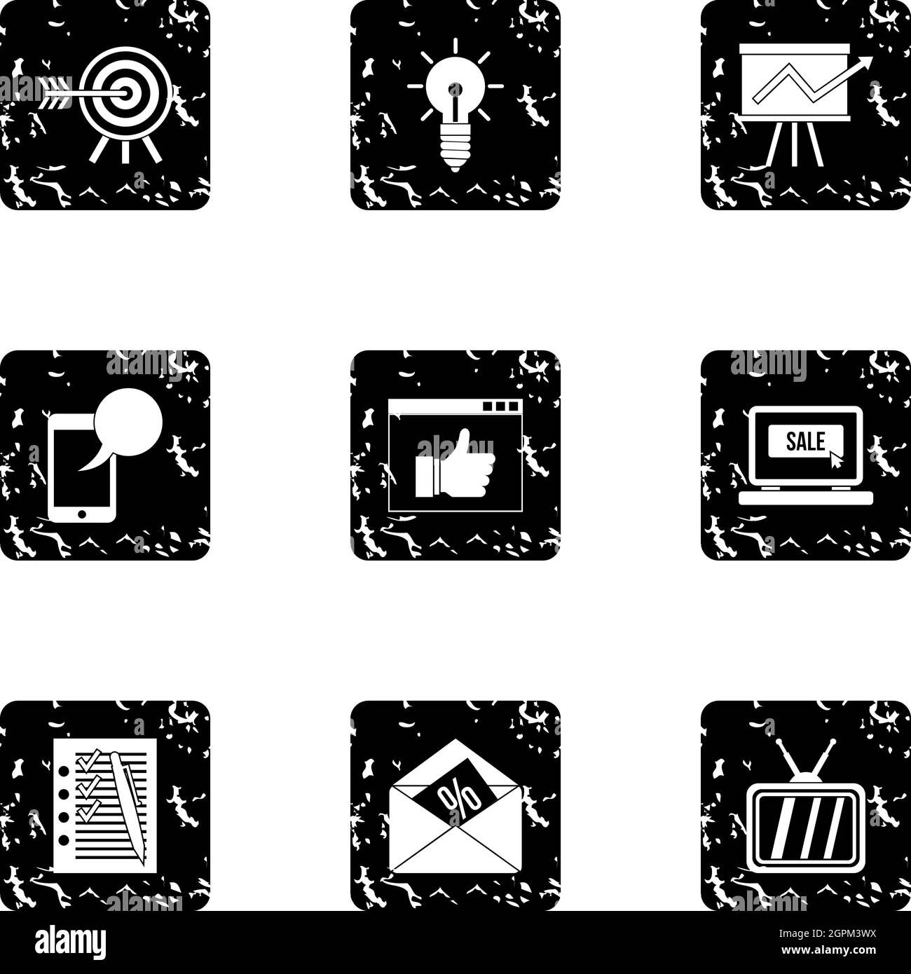 Types d'icônes de publicité ensemble, grunge style Illustration de Vecteur