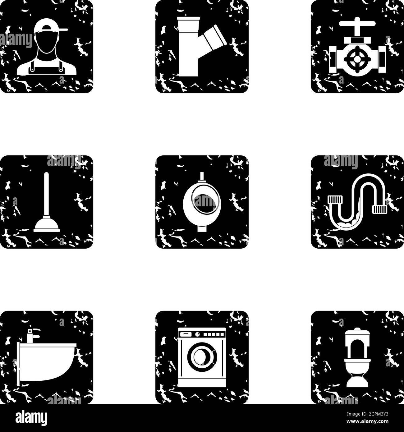 Jeux d'icônes pour appareils sanitaires, style gringe Illustration de Vecteur