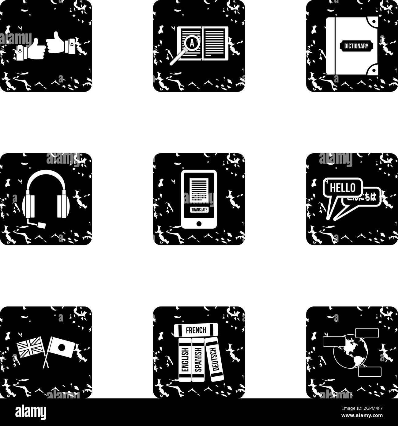 Icônes de langues définies, style grunge Illustration de Vecteur