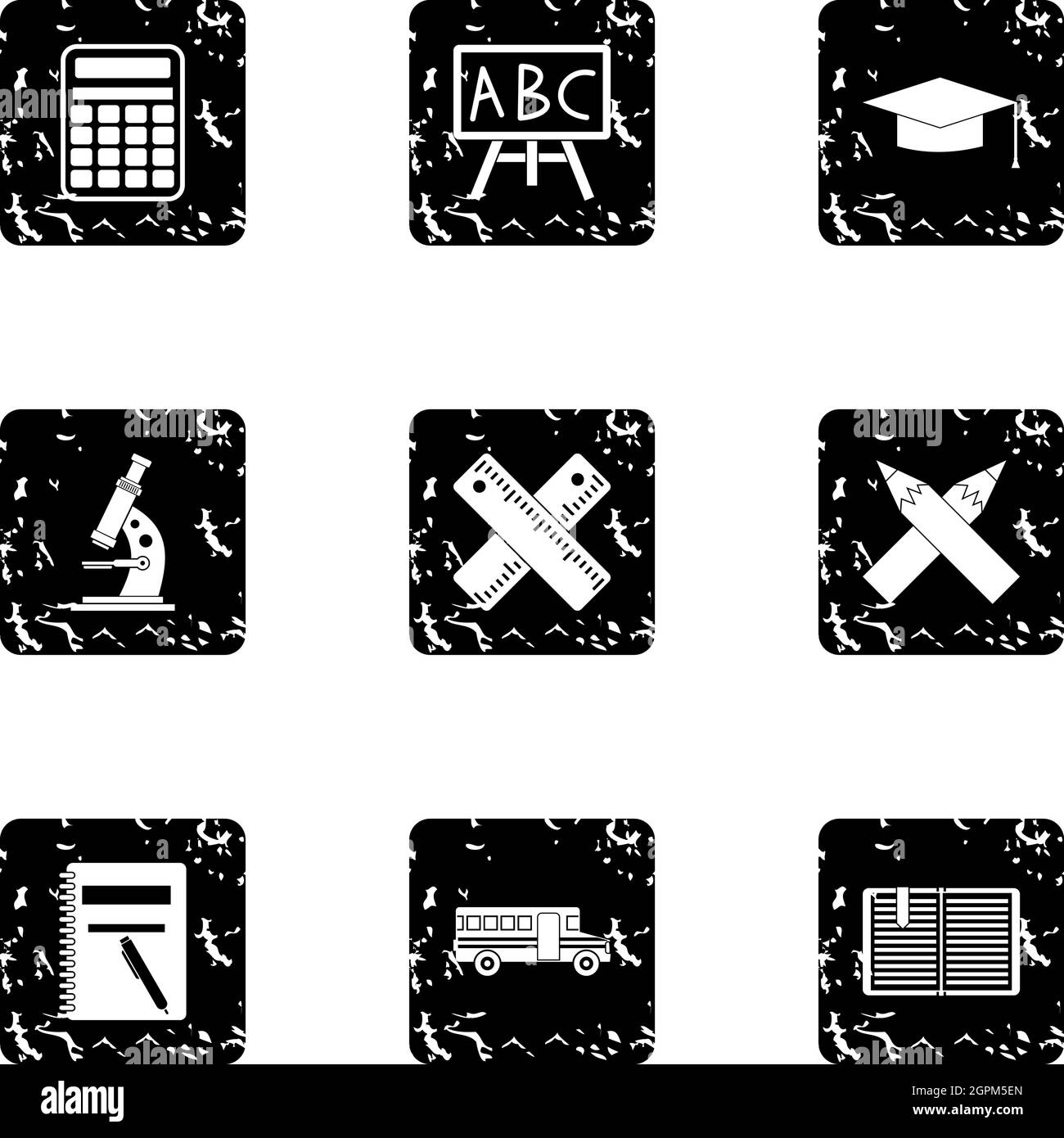 Jeux d'icônes pour l'éducation des enfants, style grunge Illustration de Vecteur
