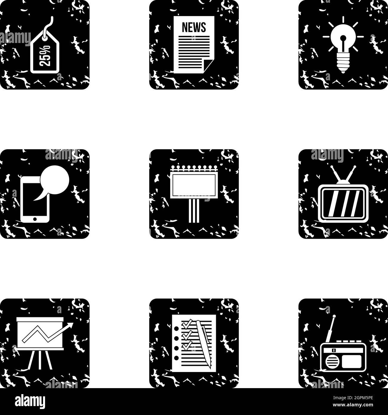 Ensemble d'icônes de produits publicitaires, style grunge Illustration de Vecteur