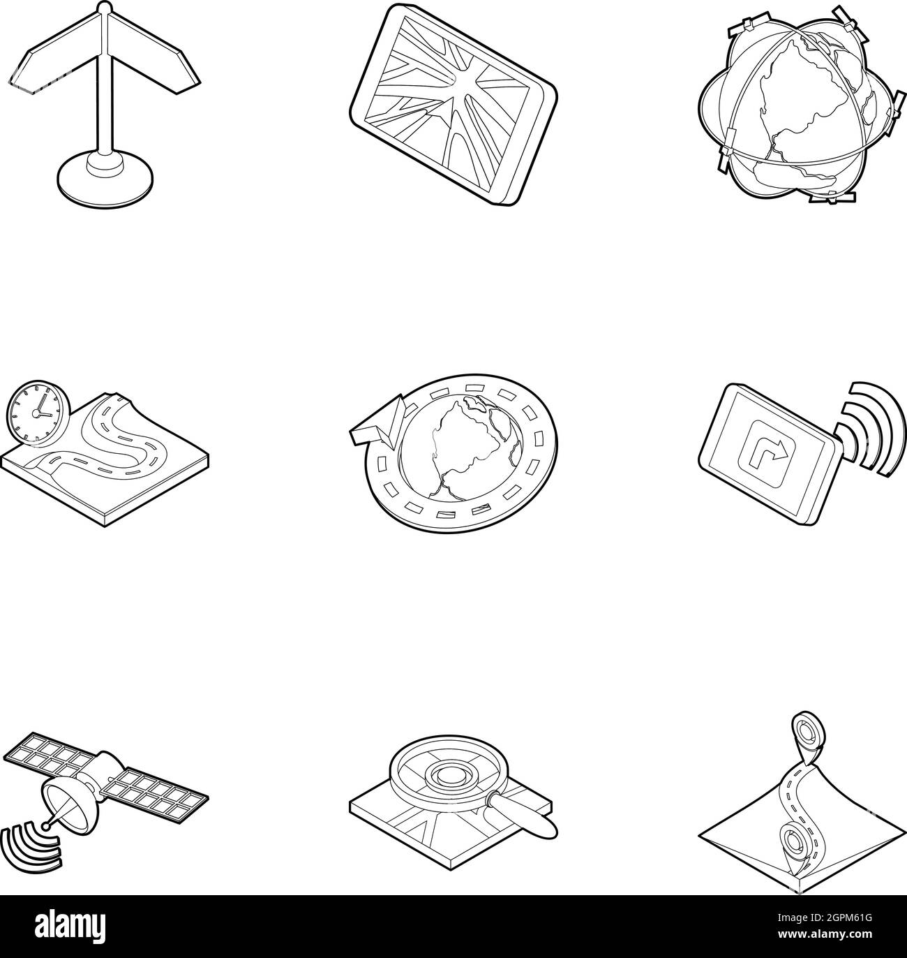 Navigation GPS icons set style du contour, Illustration de Vecteur