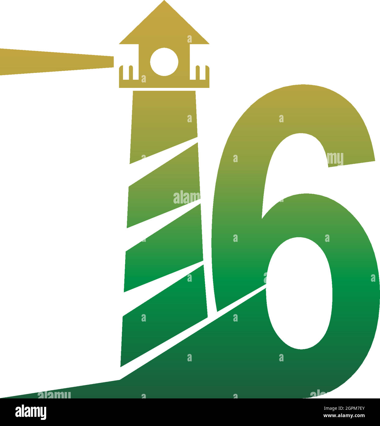 Numéro 6 avec modèle de conception de logo d'icône de phare Illustration de Vecteur