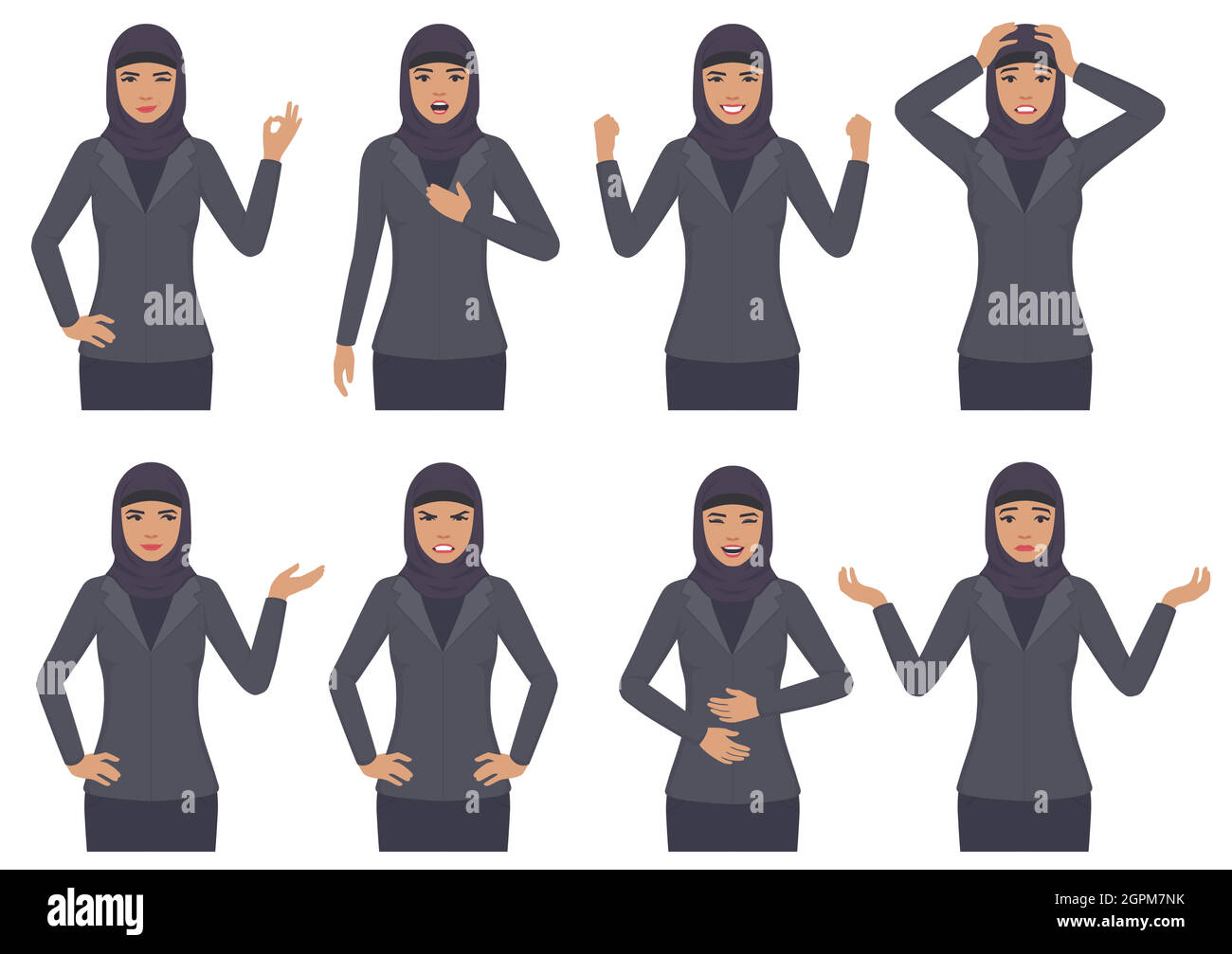 expressions de femme d'affaires arabe avec geste des mains Illustration de Vecteur