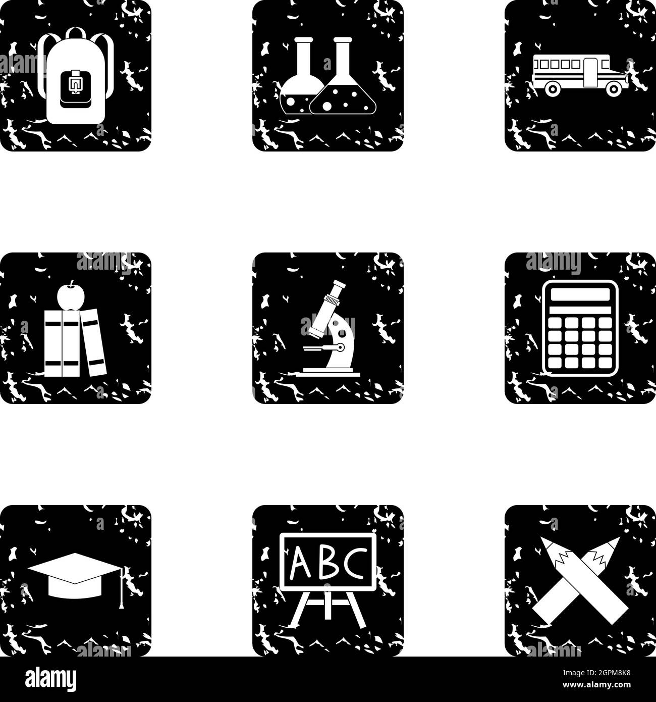 Ensemble d'icônes de scolarisation, style grunge Illustration de Vecteur
