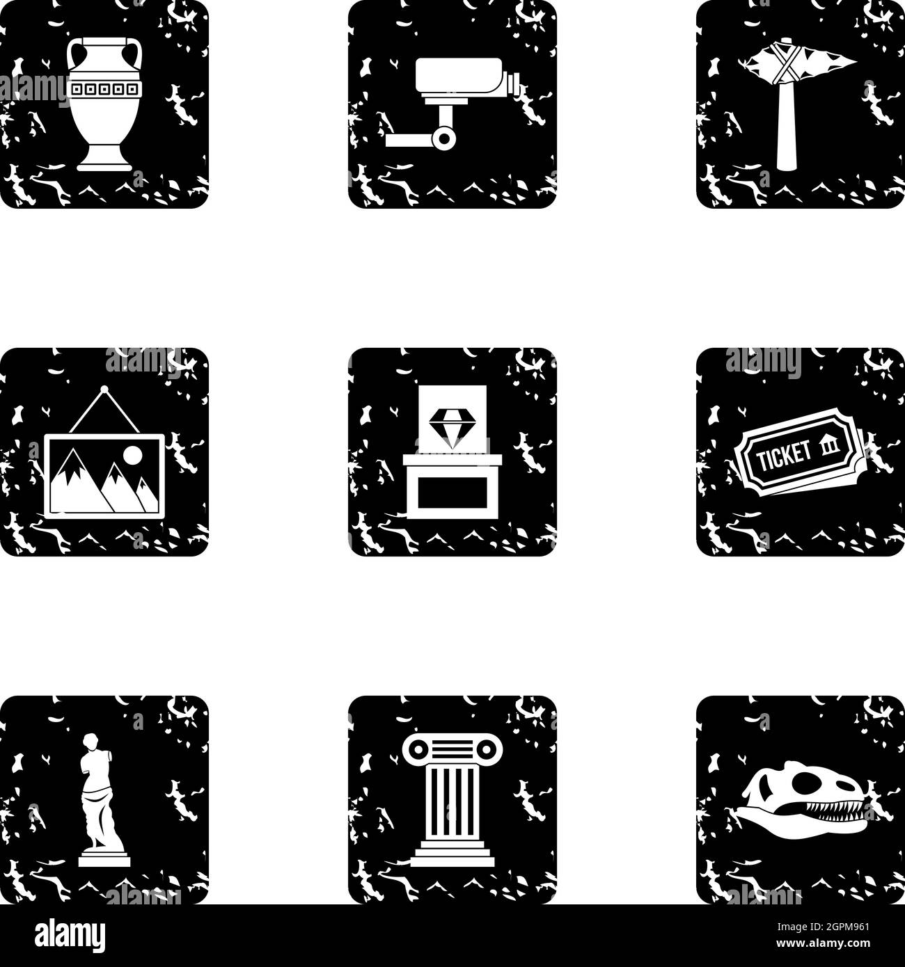 Séjournez dans le décor des icônes du musée, dans un style grunge Illustration de Vecteur