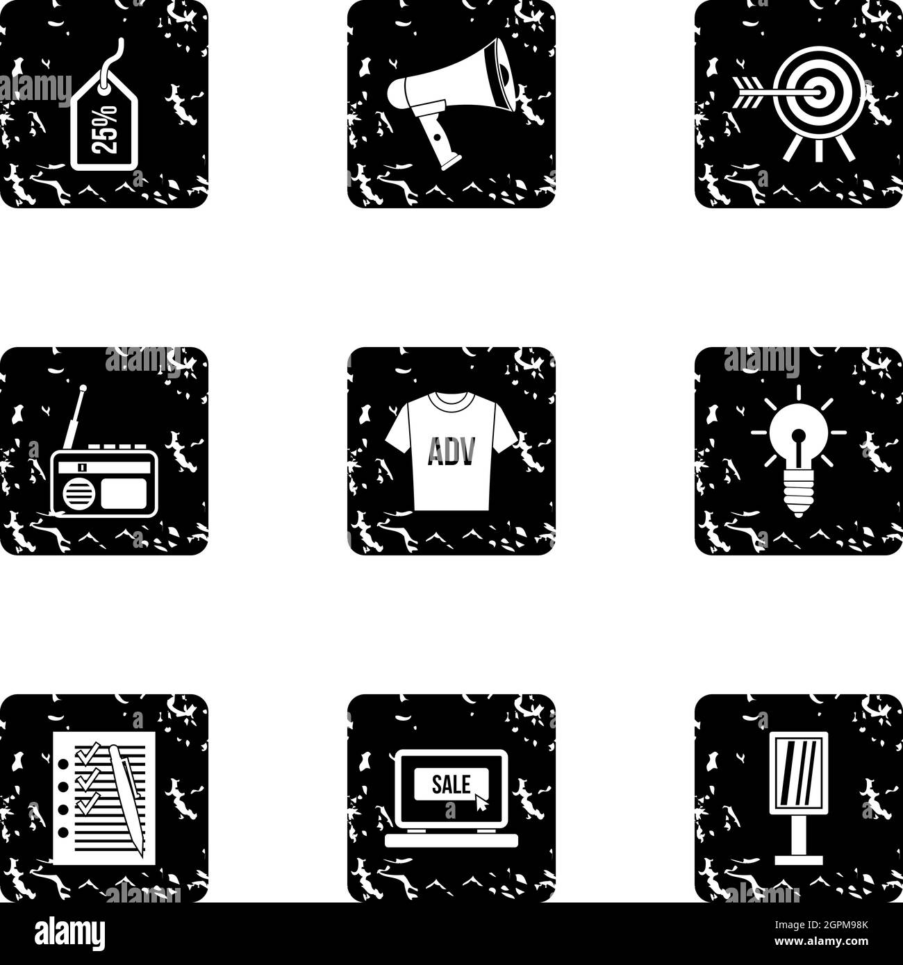 Jeu d'icônes publicitaires, style grunge Illustration de Vecteur