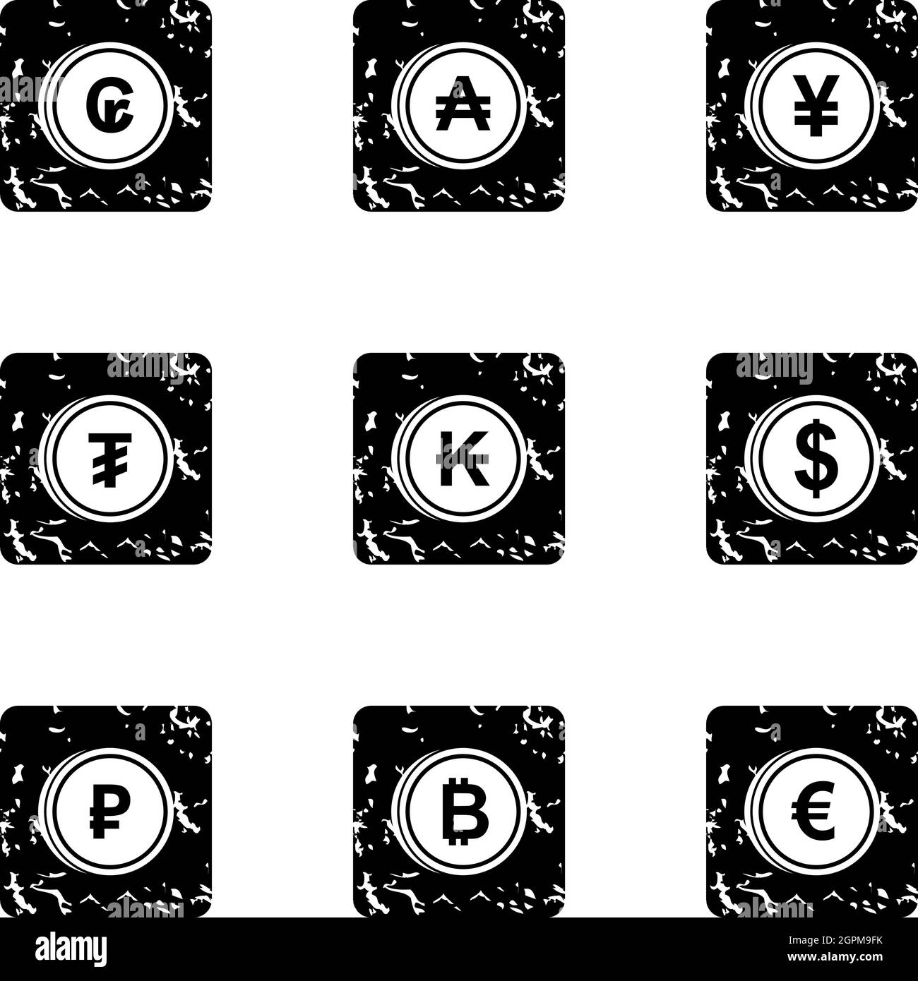 Argent des pays icônes ensemble, grunge style Illustration de Vecteur