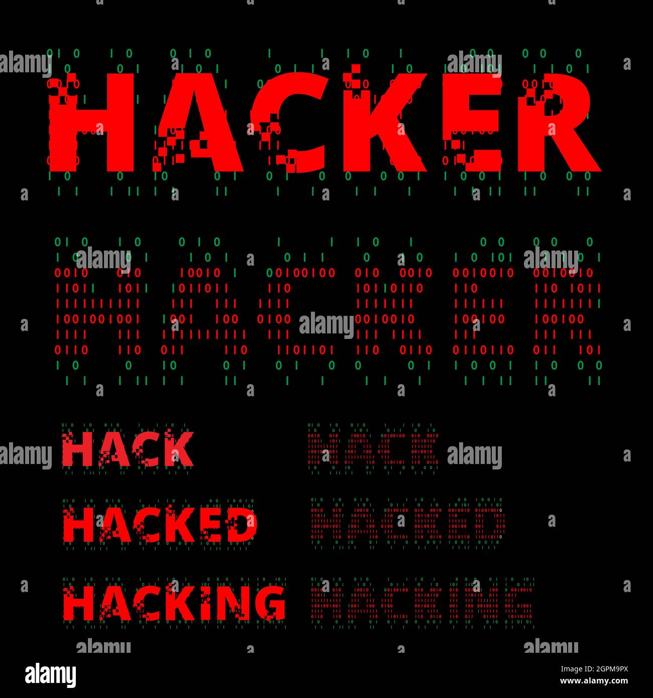 VECTEUR de jeu de symboles DE marque de mot HACKER pour l'élément de conception Illustration de Vecteur