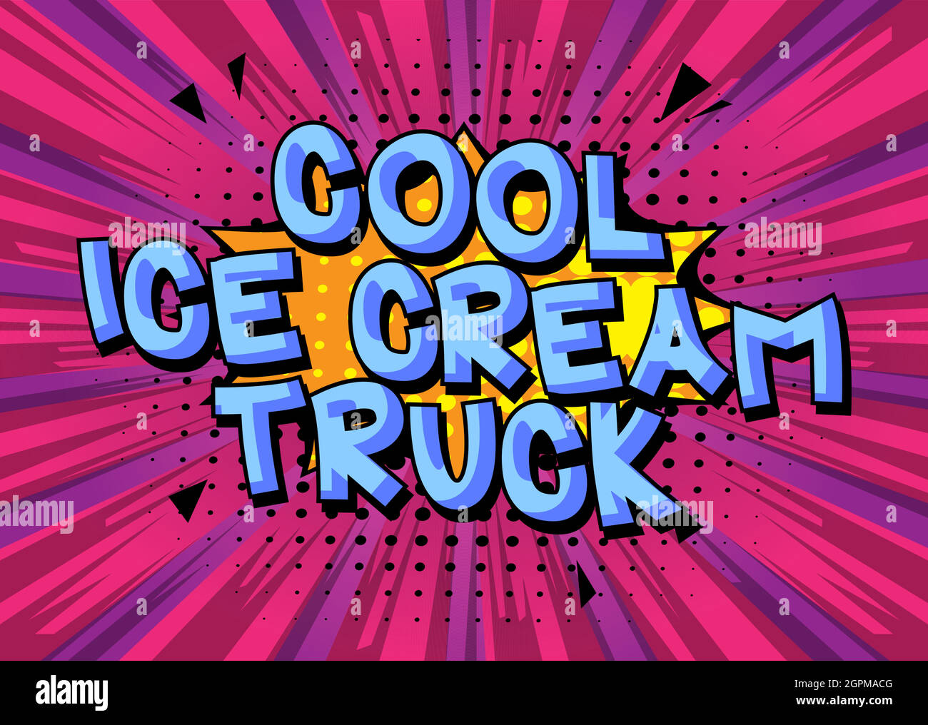 Camion de crème glacée fraîche - texte de style livre comique. Illustration de Vecteur