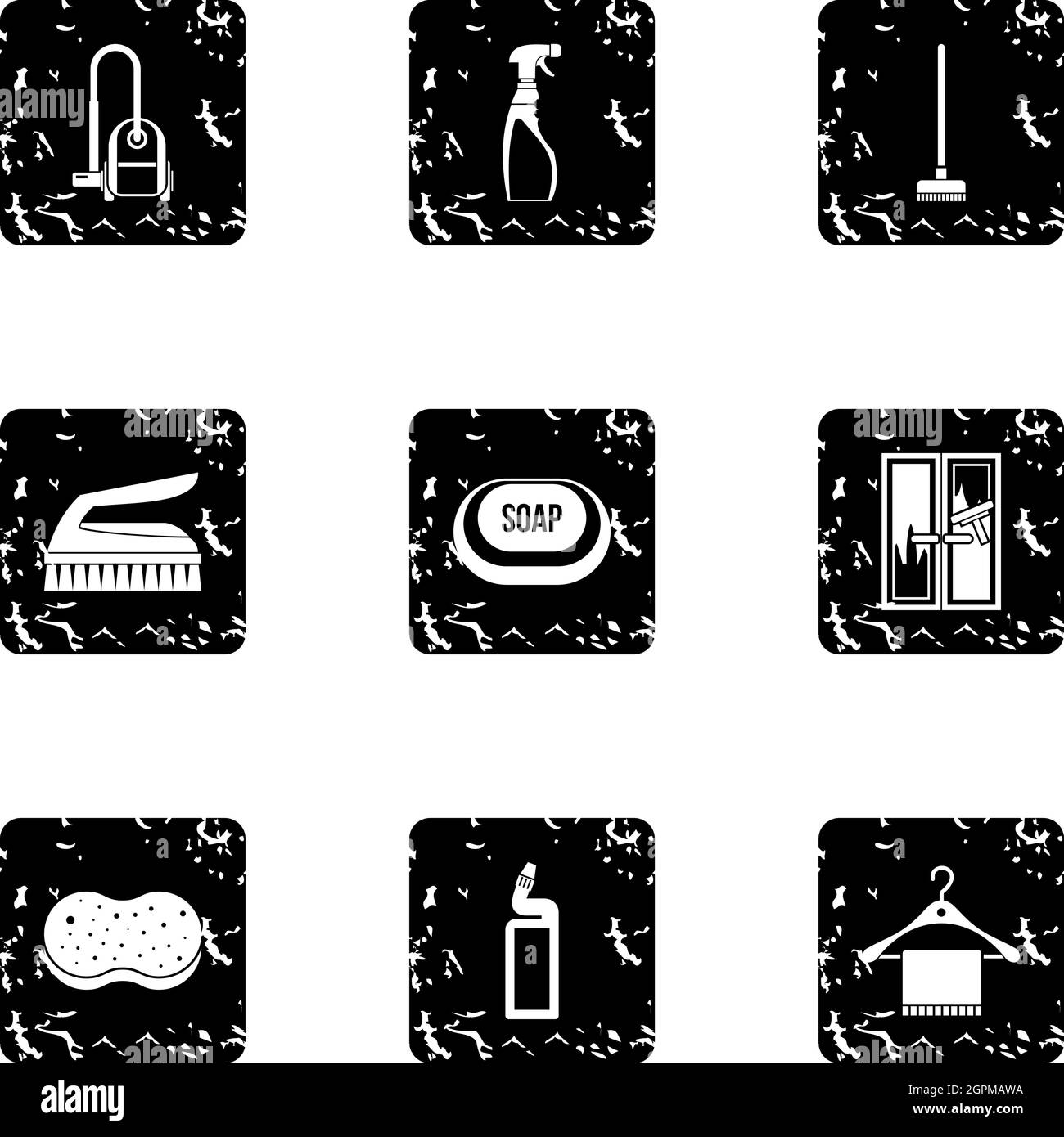 Ensemble d'icônes de jour sanitaire, style grunge Illustration de Vecteur