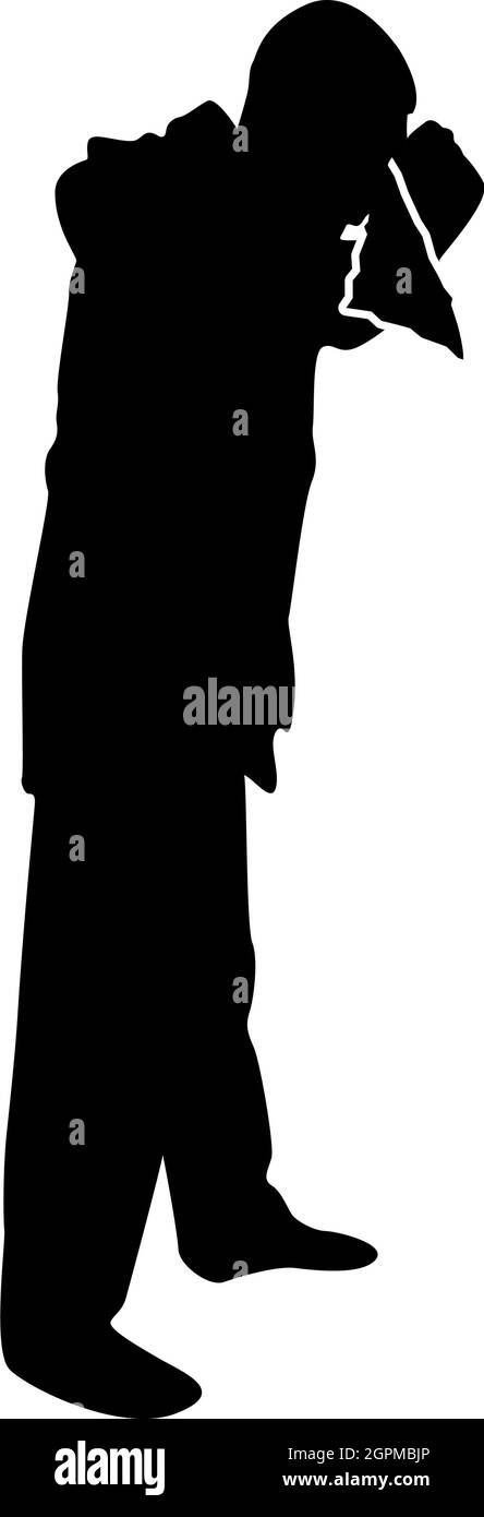 Silhouette homme est de souffler un nez dans le mouchoir papier mouchoir toux rhinite allergies concept éternuant nez liquide snot mis en évidence mâle fumé souffle orcue foin fièvre noir couleur vecteur illustration image de style plat Illustration de Vecteur