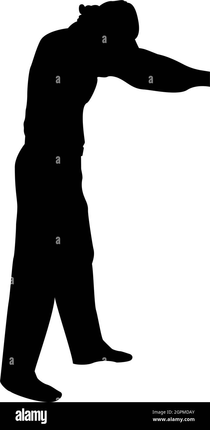 Silhouette homme dressing vêtements de chandail concept mis sur son pull noir couleur vecteur illustration image de style plat Illustration de Vecteur