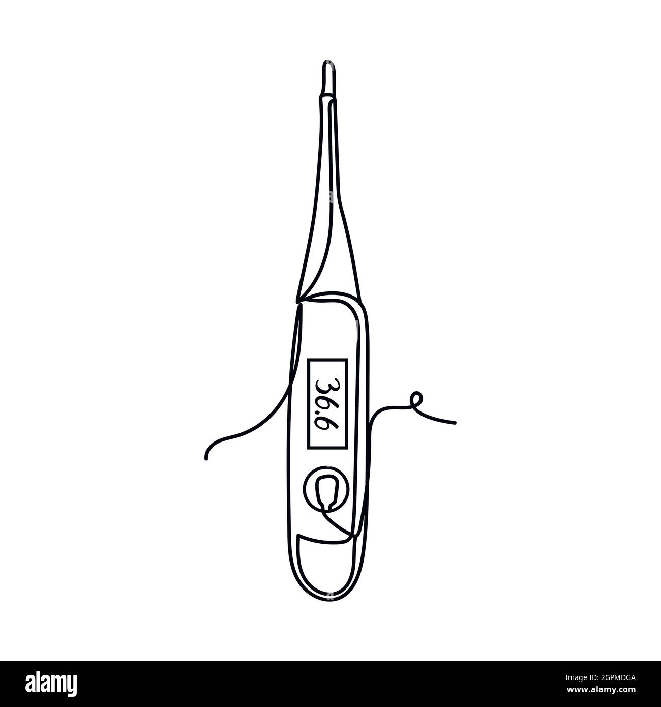 Une ligne continue de thermomètre médical électronique en silhouette. Style minimaliste. Idéal pour les cartes, les invitations de fête, les affiches, les autocollants et les vêtements. Icône abstraite noire. Illustration de Vecteur